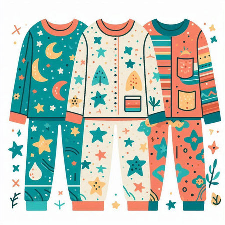 Vector illustration of pajamas with stars, moon and bohemian pattern.のイラスト素材
