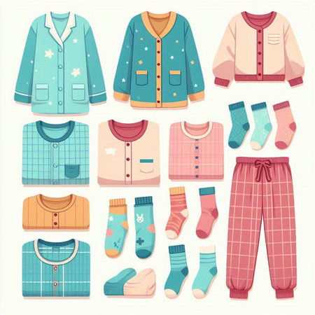 Set of clothes for children. Vector illustration in flat cartoon style.のイラスト素材
