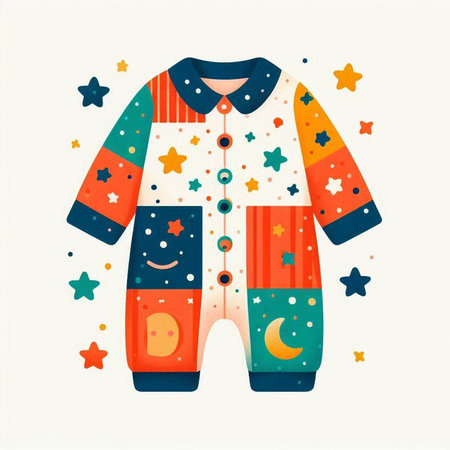Vector illustration of children's pajama with stars and moon.のイラスト素材