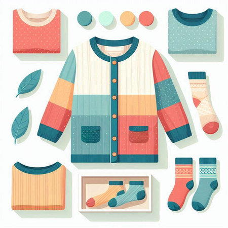 Set of knitted clothes. Vector illustration in a flat style.のイラスト素材