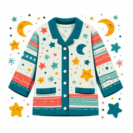 Vector illustration of winter jacket with stars and moon on white background.のイラスト素材