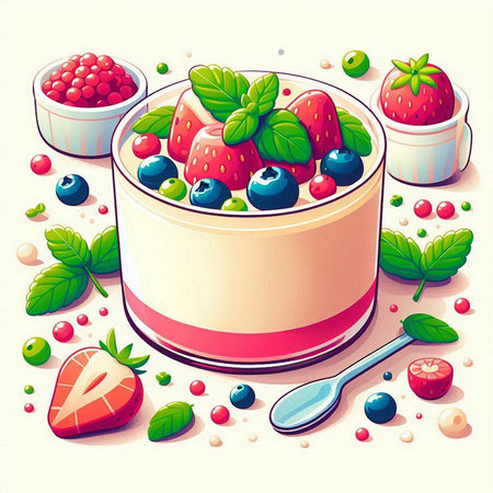 Healthy breakfast with yoghurt and berries. Vector illustration.のイラスト素材
