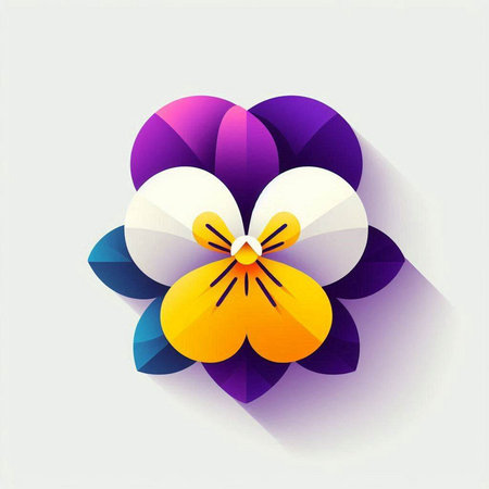 Colorful pansy flower with long shadow on white background. Vector illustration.のイラスト素材