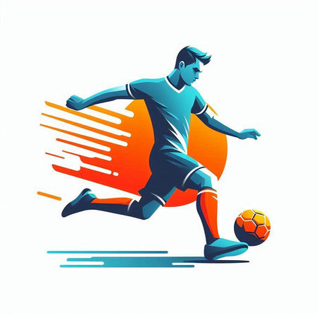 Soccer player with ball, vector illustration. Football player in action.のイラスト素材