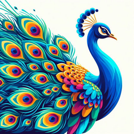 Peacock with colorful feathers on white background. Vector illustration.のイラスト素材