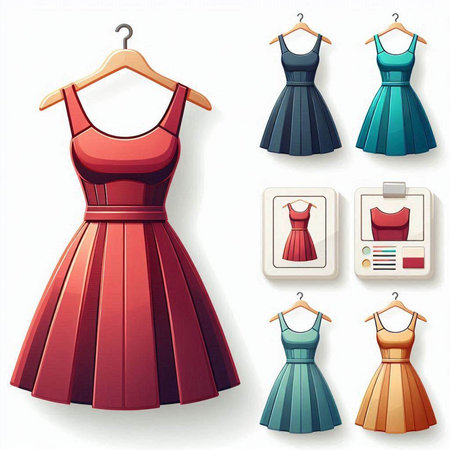 Illustration of a set of different dresses on a white background.のイラスト素材