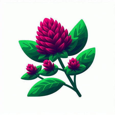 Red clover flower with green leaves isolated on white background. Vector illustration.のイラスト素材