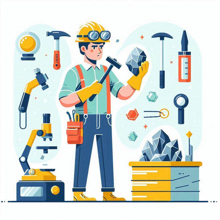 Vector illustration of a man working at a construction site. Flat style.のイラスト素材