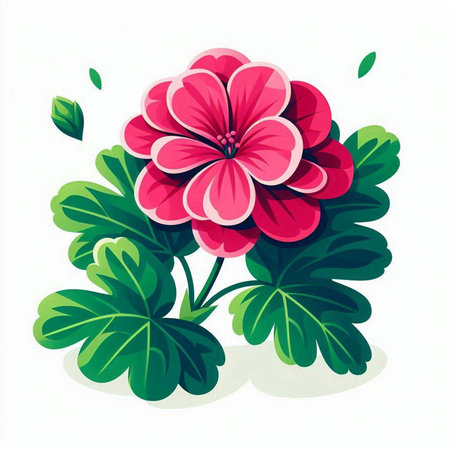 Geranium flowers with leaves on a white background. Vector illustration.のイラスト素材