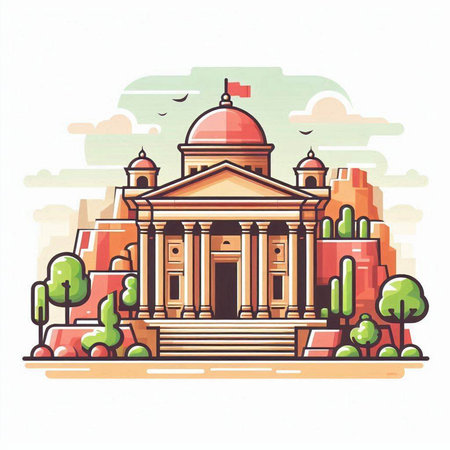 Museum building. Vector illustration in flat style on white background.のイラスト素材