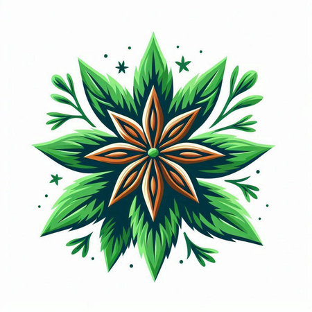 Vector illustration of a Christmas star with green leaves on a white backgroundのイラスト素材