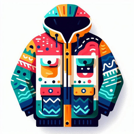 Winter jacket with a pattern on a white background. Vector illustration.のイラスト素材