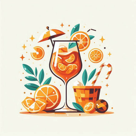 Cocktail with orange, lemon and ice. Vector illustration.のイラスト素材