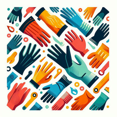 Hands with cleaning tools pattern. Vector illustration in flat style.のイラスト素材