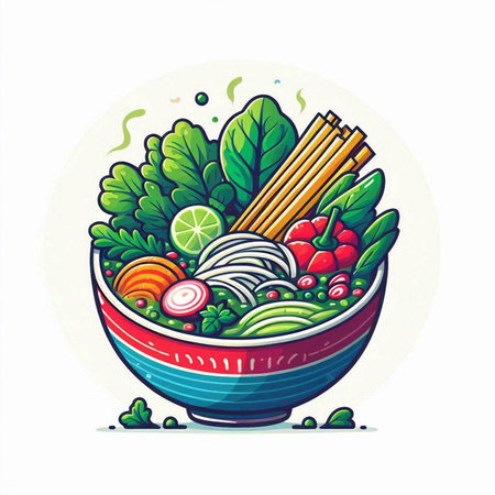 Vegetable salad in a bowl. Healthy food. Vector illustration.のイラスト素材