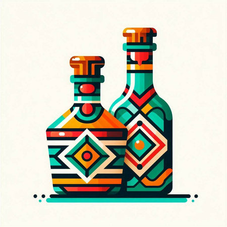 Colorful illustration of two bottles with ethnic pattern on white background.のイラスト素材