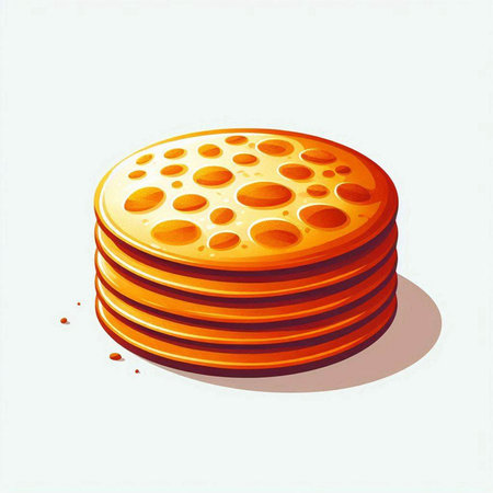 Illustration of a stack of pancakes with cheese on a white backgroundのイラスト素材