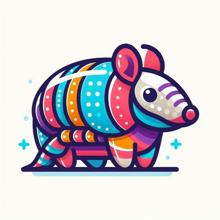 Cute cartoon striped purple and blue armadillo, vector illustrationのイラスト素材
