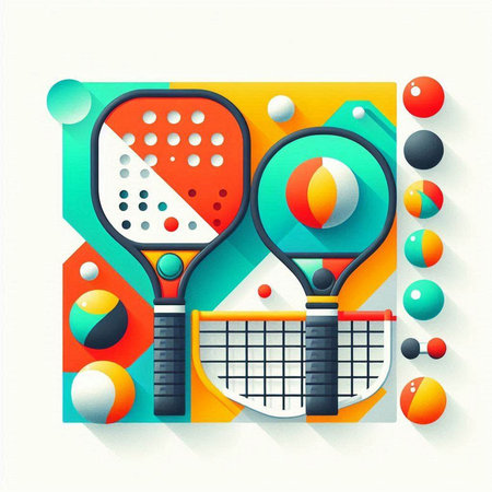 Tennis racket and ball on abstract colorful background. Vector illustration.のイラスト素材