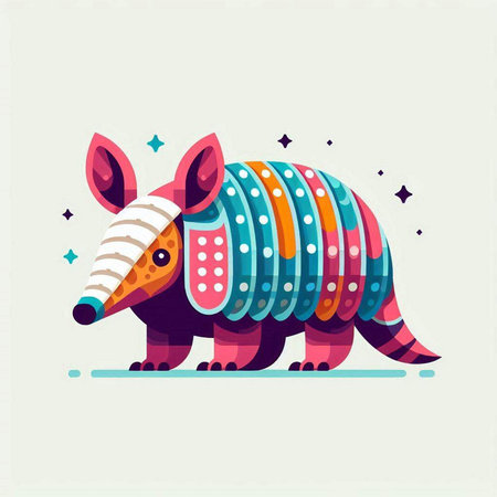 Cute colorful cartoon doodle armadillo. Vector illustration.のイラスト素材