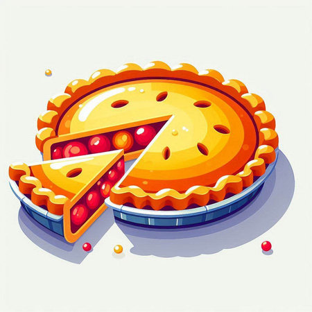 Illustration of a pie with a piece of cheese on a white backgroundのイラスト素材