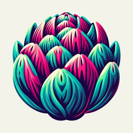 Artichoke flower. Psychedelic vector illustration in retro style.のイラスト素材