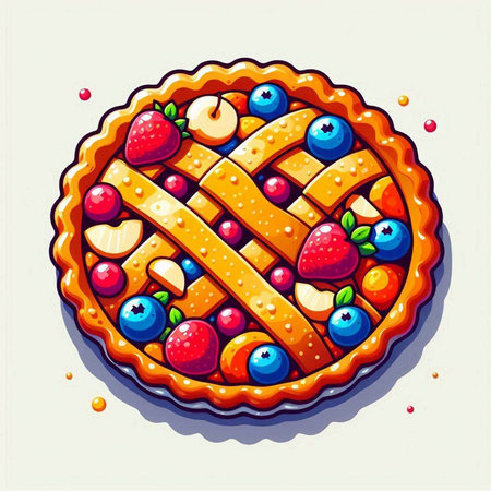 Illustration of a pie with berries and fruits. Vector illustration.のイラスト素材