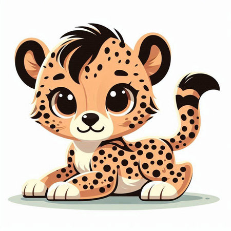 Cute cartoon cheetah isolated on white background. Vector illustration.のイラスト素材