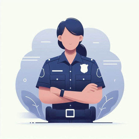 Policewoman with crossed arms. Vector illustration in flat styleのイラスト素材