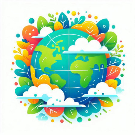 Ecology concept with globe and leaves on white background. Vector illustration.のイラスト素材