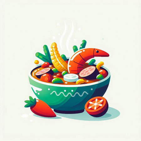 Vegetable salad in a bowl. Vector illustration, flat style.のイラスト素材