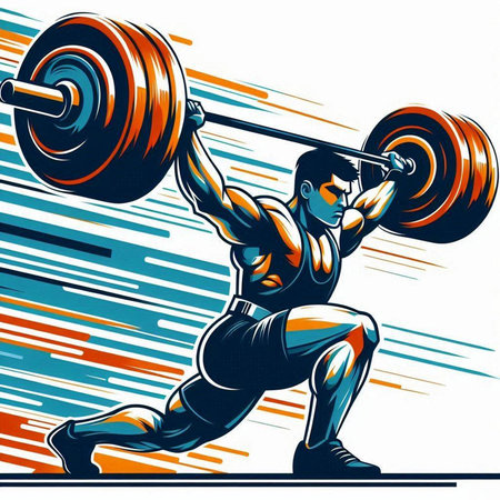 Weightlifter lifting a barbell. Vector illustration ready for vinyl cutting.のイラスト素材