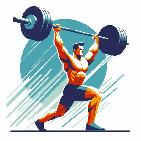 Vector illustration of a strong man lifting a barbell in the gymのイラスト素材
