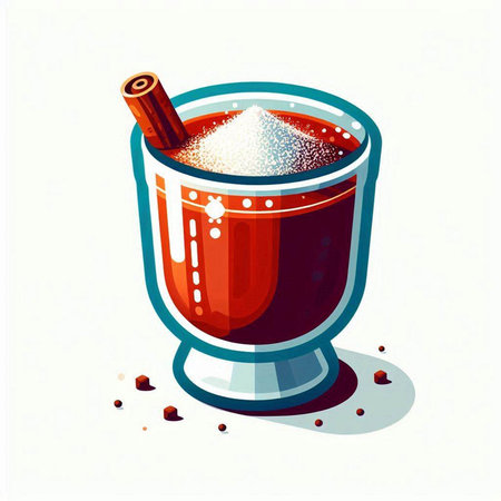 Mulled wine with spices in a glass cup. Vector illustration.のイラスト素材