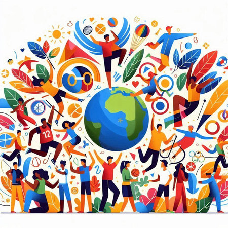 Vector illustration of people around the world. The concept of global communication.のイラスト素材