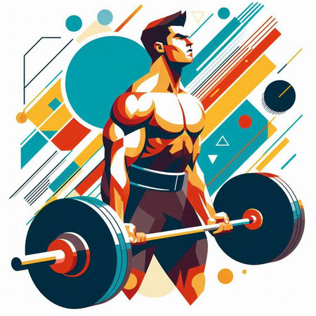 Bodybuilder with a barbell. Vector illustration in retro style.のイラスト素材
