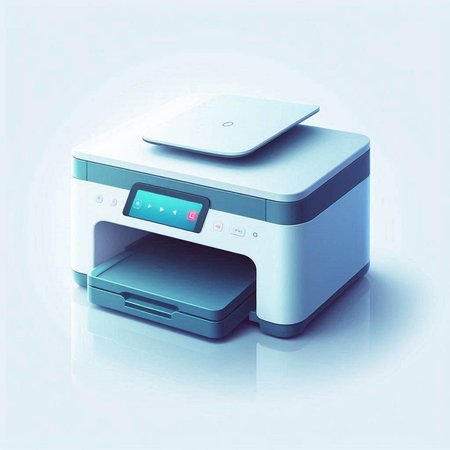 printer on a white background. 3d rendering. Computer digital drawing.のイラスト素材