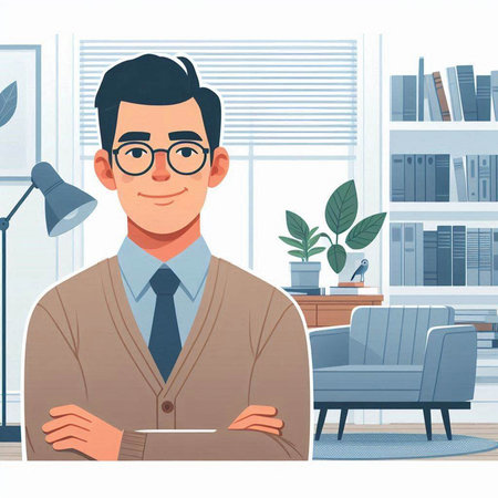 Businessman in office interior. Vector illustration in flat cartoon style.のイラスト素材