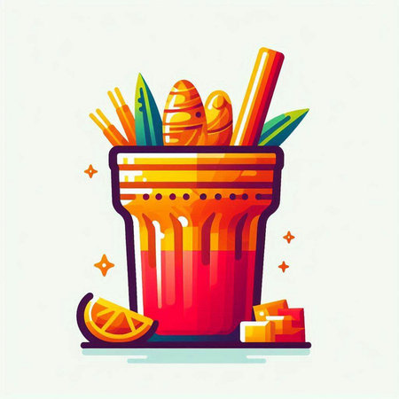 Basket with fruits and vegetables. Vector illustration in flat style.のイラスト素材