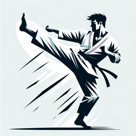 Karate. Vector illustration of a man in kimono.のイラスト素材