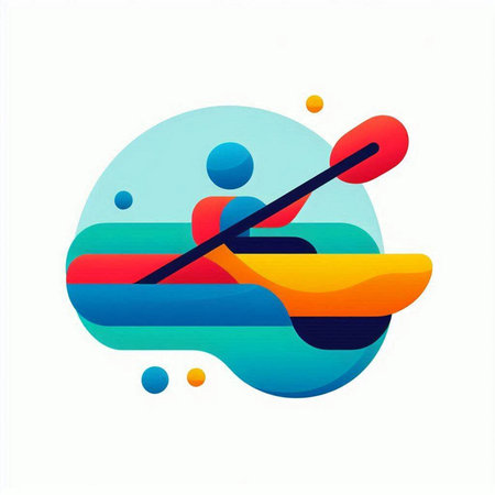 Illustration of canoeing with paddle on colorful background. Vector illustration.のイラスト素材