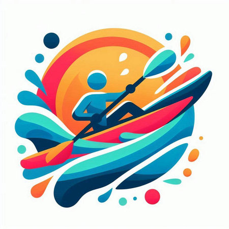 Kayaking vector icon. Canoeing logo design template. Canoeing logotype.のイラスト素材