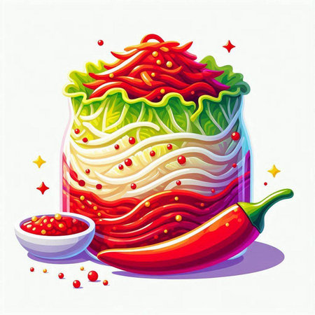Illustration of a salad in a jar with red chilli pepperのイラスト素材