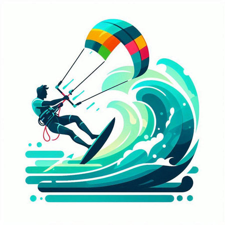 Kite surfing vector illustration. Isolated on a white background.のイラスト素材
