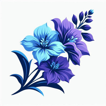 Blue iris flowers with leaves on a white background. Vector illustration.のイラスト素材