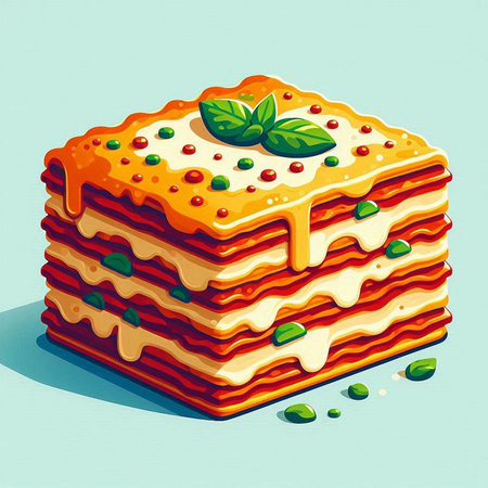 Illustration of a stack of lasagna on a blue background.のイラスト素材