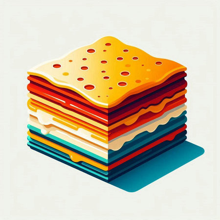 Stack of lasagna on a light background. Isometric vector illustration.のイラスト素材