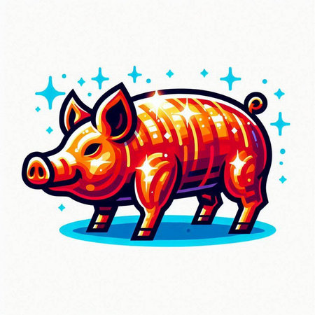 Vector illustration of a red pig on a white background with stars.のイラスト素材