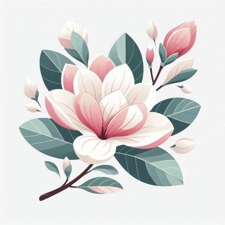 Magnolia flowers with leaves and branches. Vector illustration in retro style.のイラスト素材