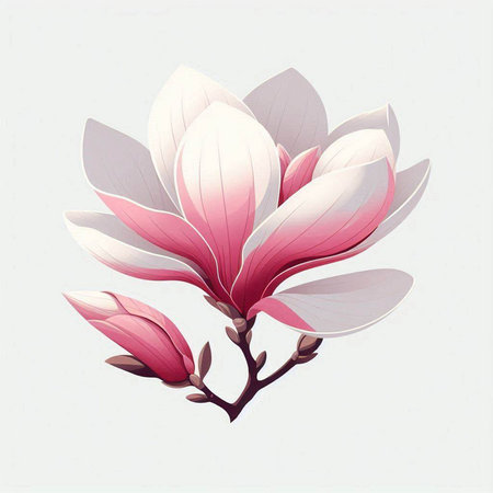 Magnolia flowers. Hand drawn vector illustration, isolated on white background.のイラスト素材